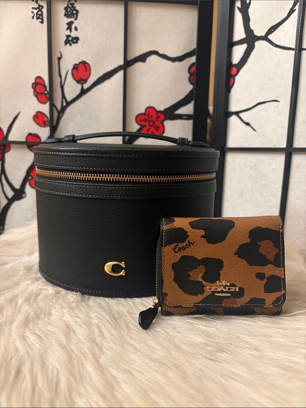 Coach VANITY CASE/LEOPARD Trifold Wallet
